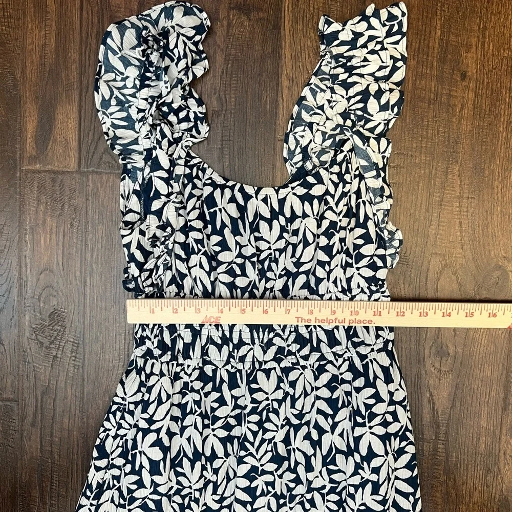 Abercrombie & Fitch Womens Ruffle Strap Textured Maxi Dress Size S/P Blue/White